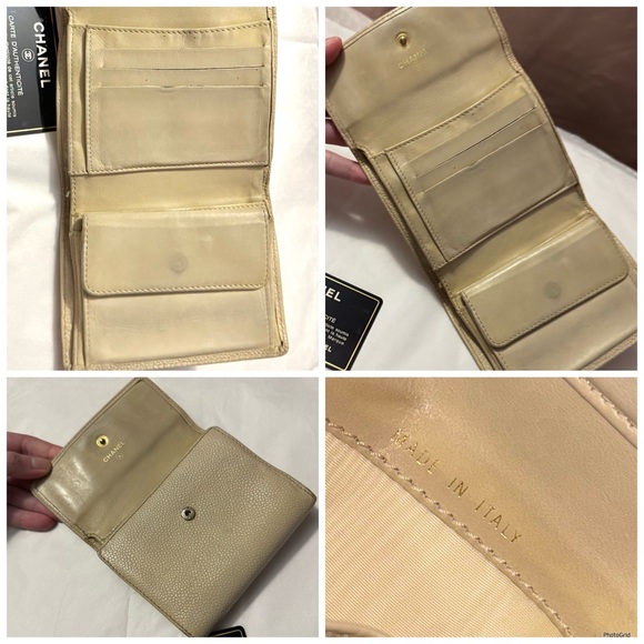 AUTHENTIC CHANEL Neutral Caviar Leather Interlocking C CC Vintage Logo Wallet - Picture 13 of 16